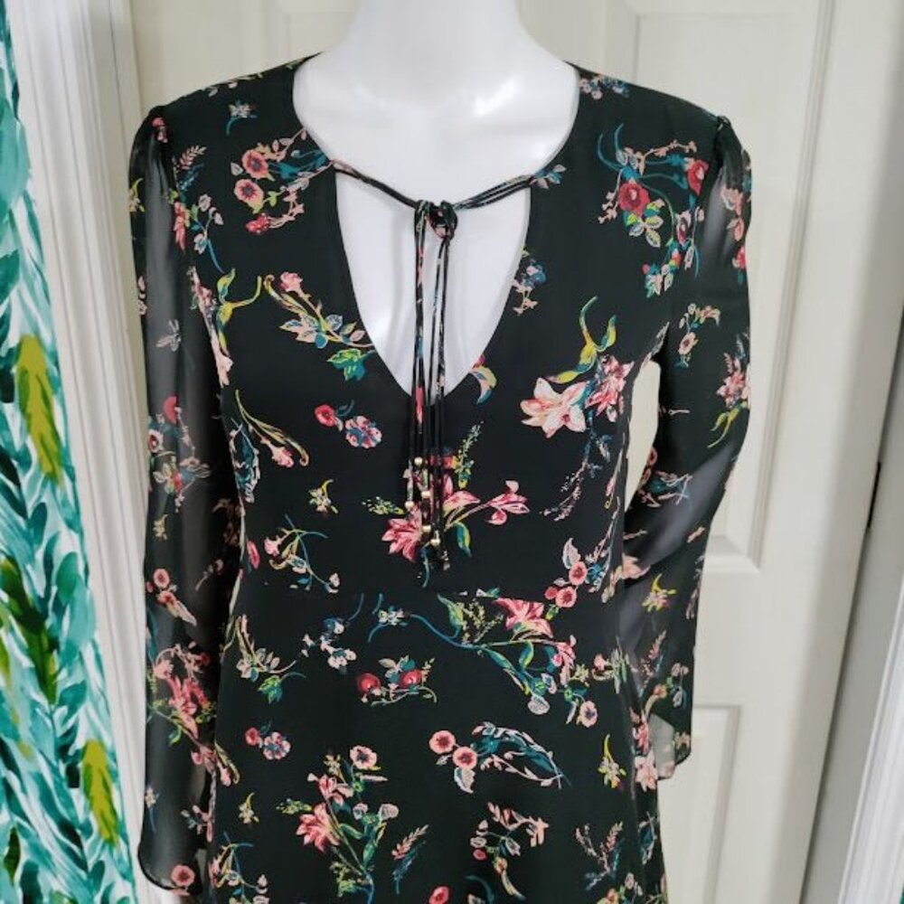 Sam Edelman Y2K Whimsy Coquette Prairie Chiffon Floral ALine Dress Black Size 2 - Picture 5 of 12
